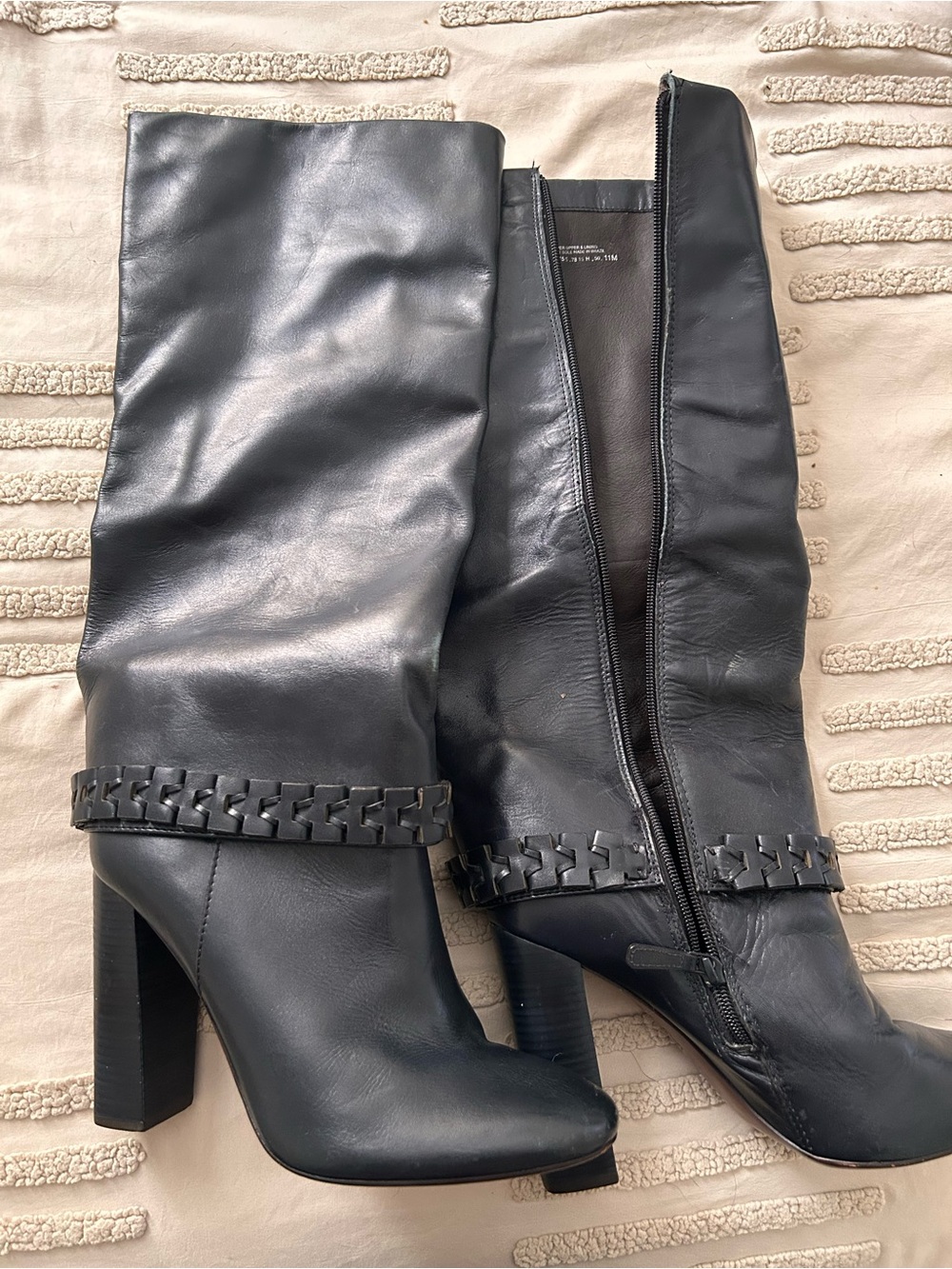 Tory Burch Black Leather Knee-High Block Heel Boots - Picture 4 of 5